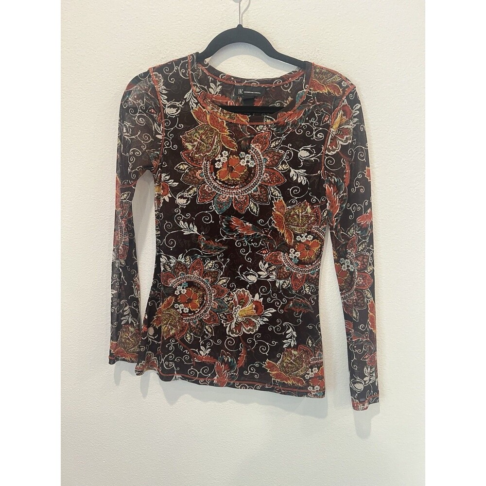 Y2K Paisley Boho Mesh Long Sleeve Top, Size M